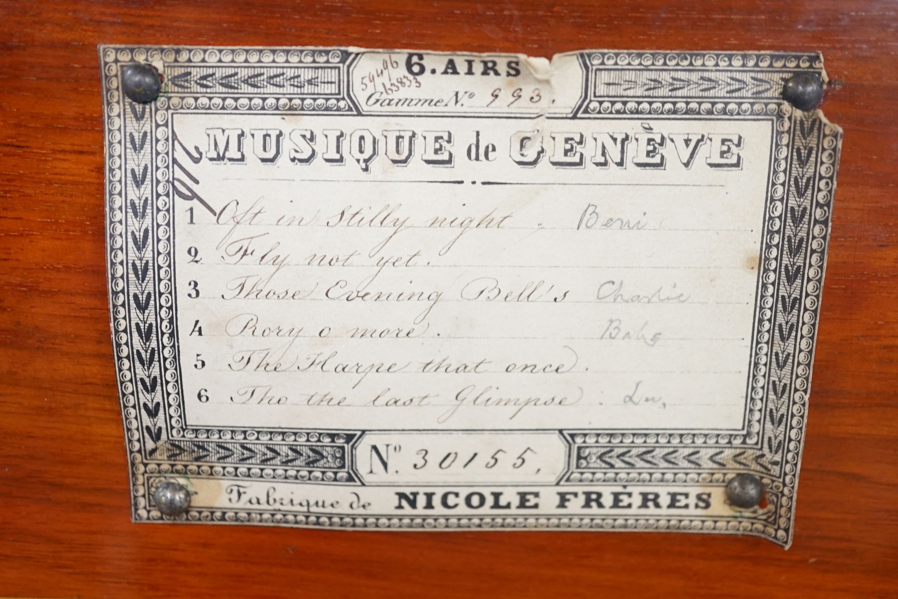A 19th century Swiss Nicole Freres musical box, for restoration